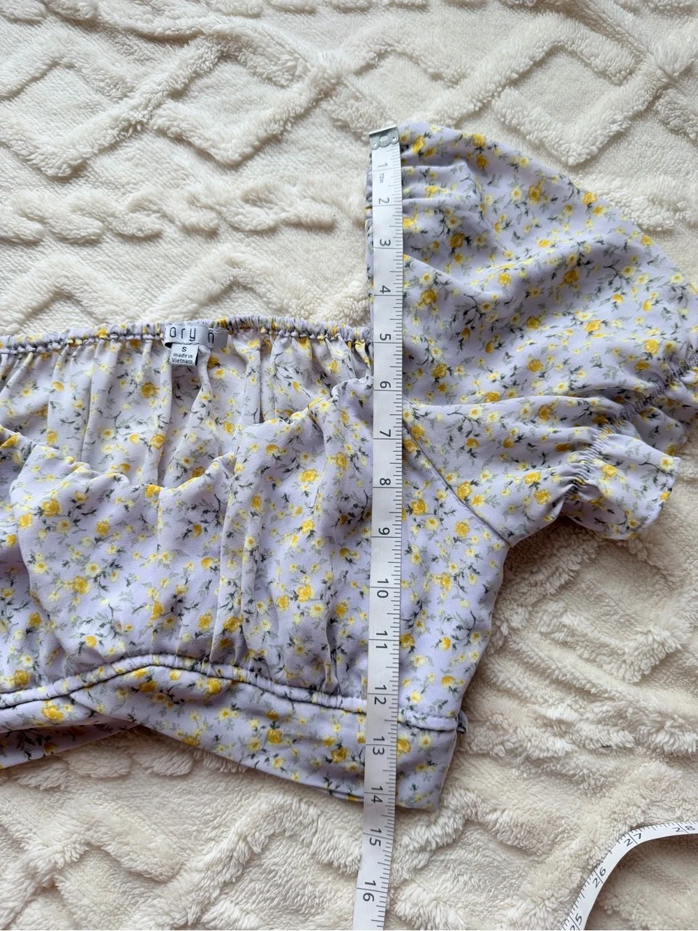 Floral Puff-Sleeve Crop Top - Lilac
